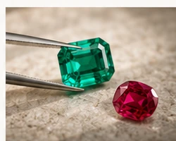 Loose emerald and ruby gemstones